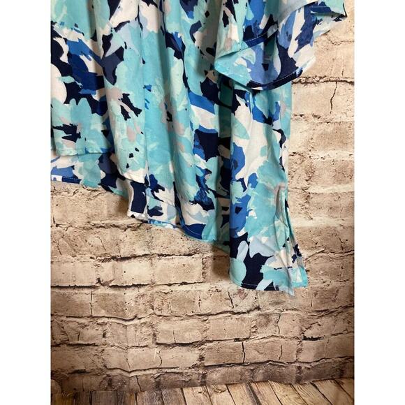 Catherines Top Womens 1XWP Turquoise Floral Flared Sleeve Asymmetric Hem Flowy - Picture 7 of 13